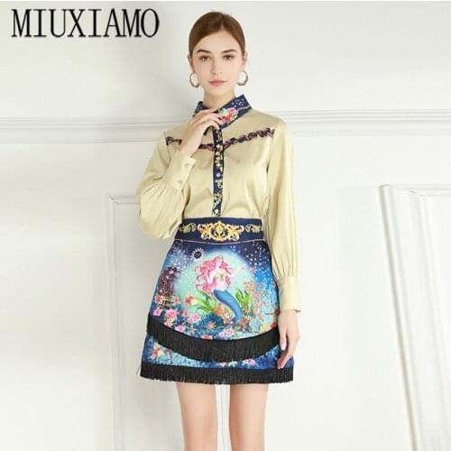 MIUXIMAO Best Quality 2021 Office Lady SpringTwinset Elegant Half Sleeve Top Luxury Flower Pretty Print Suits Women Vestido