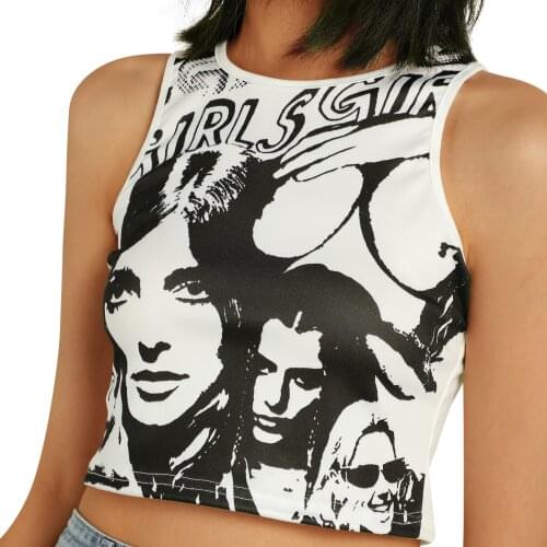 Y2k Fashion Women Vest with Unique Head Print Skinny Fit Sexy Stylish Classical Round Neck Ladies Summer Clothing