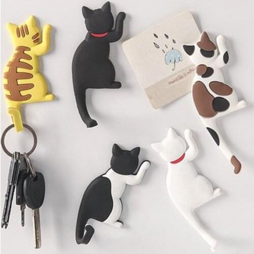 Cartoon Cat Fridge Magnet Hooks Cute Animal Refrigerator Message Stickers Multifunctional Bendable Hooks Kids Home Decor