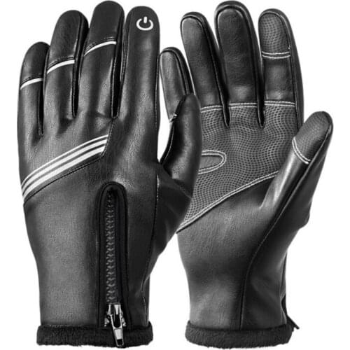1 Pair Mens Winter Bike Gloves Leather Touchscreen Windproof Warm Cycling Waterproof Gloves