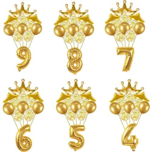 13Pcs/Set Golden Balloon Kit 0-9 Number Star Crown Foil Balloon Round Latex Globo Ball For Birthday Wedding Holiday Party Decor