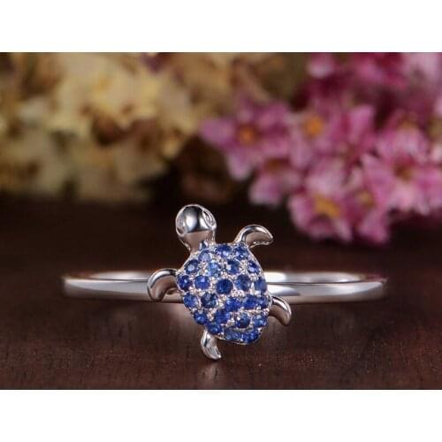 WYJZY Cute Turtle Blue Zircon Ring Full of Zircon Lady Casual Dress Up Ring Surprise Party Wear Jewelry