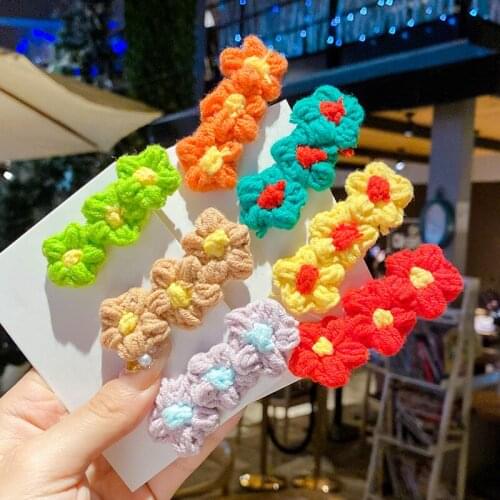2020 New Children Cute Colors Kinitting Flower Ornament Hair Clips Girls Lovely Alloy Barrettes Hairpins Kids Hair Accessories