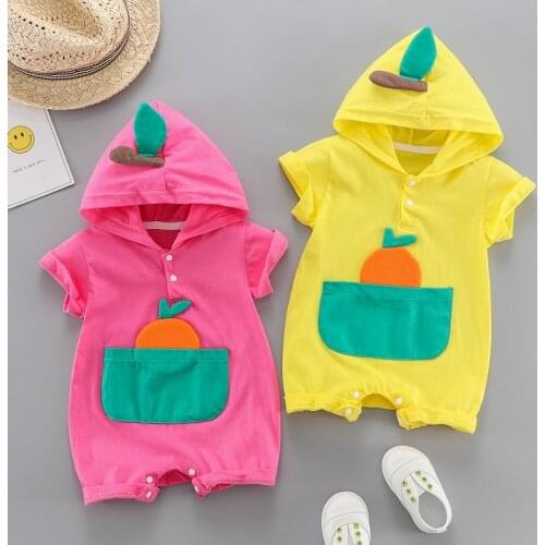 Newborn Baby Clothes Summer Lovely Vegetables Carrot Short Sleeve Hoodies Baby Romper Jumpsuit Soft Baby Girl Boy Clothes 0-12M