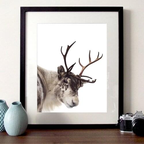 Reindeer Print Funny Christmas Winter Animal Poster Wall Art Canvas Painting Deer Photo Wall Picture for Living Room Home Decor