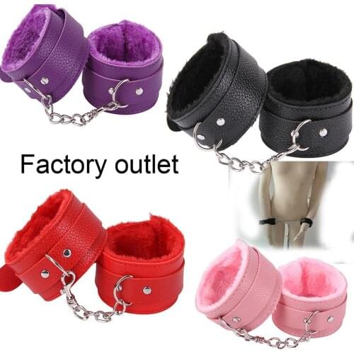 Adjustable PU Leather Handcuffs BDSM Bondage Gear Set Ankle Cuff Plush Roleplay Mask Sex Toy for Women Men Couples Adults Sexy