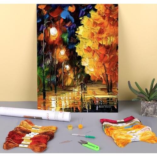 Misty Glow Printed Fabric 11CT Cross Stitch DIY Embroidery Full Kit DMC Threads Hobby Handiwork Handicraft Knitting Decor