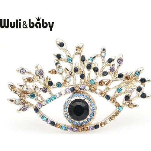 Wuli&baby Blue Rhinestone Eye Brooches Women Alloy Beauty Lucky Eye Flower Weddings Brooch Pins New Year Gifts