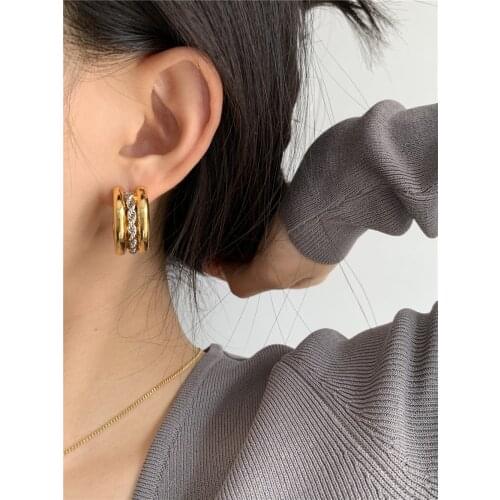 Brass With 18k Gold Double Color Chained Drop Earrings Women Jewelry Party T Show Gown Runway Rare Korean Japan Trendy INS
