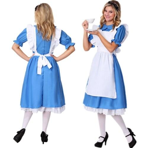 Sexy Blue Alice in Wonderland Halloween Costume For Women Adult Party Lolita Maid Dress Cosplay Fancy Carnival Costumes