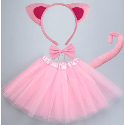 Women Girls Leopard Cat Costume Set Ear Headband Skirt Bowtie Tail Fancy Dress Birthday Party Halloween Christmas White Black