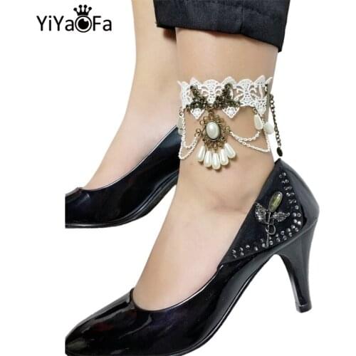 YiYaoFa Handmade White Lace Anklet Gothic Jewelry for Women Accessories Cute Lady Summer Foot Jewelry LA-11