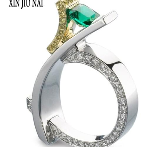 Unique Style Female gemGreen Stone gem Ring Luxury Silver 18K Gold Color Ring Vintage Wedding diamond band Rings For Women