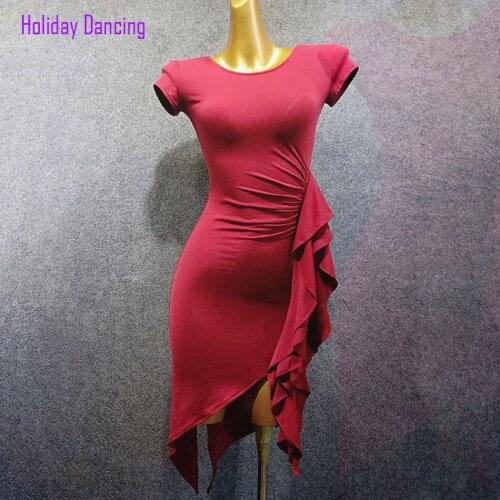 Women Latin Dance Dress Short Sleeve Wrinkle Design Dancing Practise Cloth Samba Tango Chacha Dancing Performamnce W336