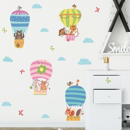Animals Hot air Balloon Wall Stickers for Boys Children Bedroom Kids Room Decoration PVC Wall Decor Sticker Home Decor Wallpaper
