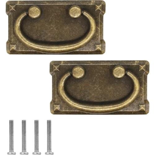 2PC Bronze Quartet Handle Drawer Ring Pull Vintage Dresser Door Dressing Table Furniture Hardware Zinc Alloy Retro Knobs