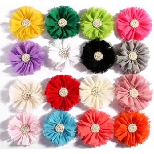 4pcs/lot 7.5CM 16Colors Boutique Faux Rhinestone Pearl Button With Tulle Shabby Artificial Flowers For Wedding Decoration