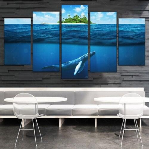 Blue Deep Ocean Whale 5 piece HD Art Poster Wall Home Decor Canvas Print 5 panel Pictures No Framed Paintings Living Room