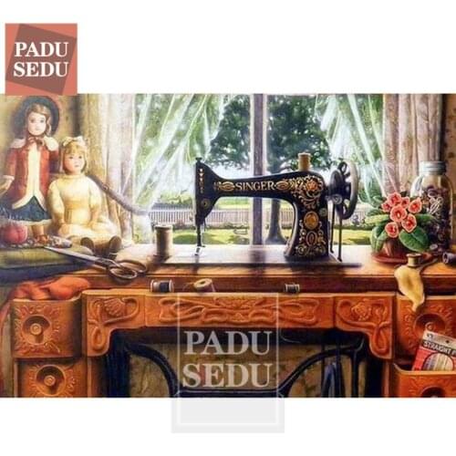 5d Diamond Still Life Art Painting Scenery With Window Sewing Machine Full Square Diamond Mosaic Embroidery Home Decor Room Wall