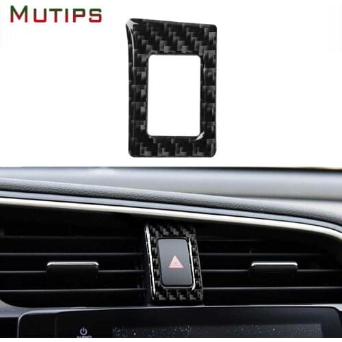 Car Warning Light Switch Panel Cover Trim Frame Double Flash Frame Accessories Carbon Fiber For Honda Civic 10th Gen 2016-2019
