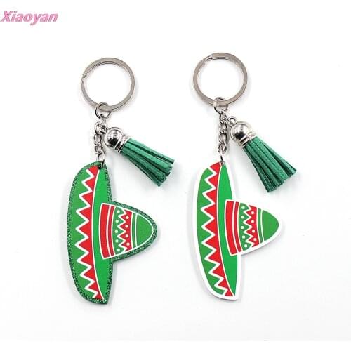 1piece) KH1011-63mm Acrylic Mexican hat , Women Gift Battery Glitter Acrylic Keychain