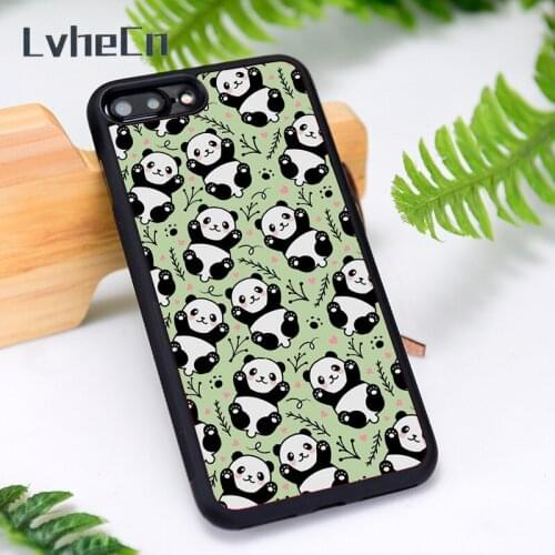 LvheCn Silicone Rubber Phone Case Cover for iPhone 6 6S 7 8 Plus X XS XR 11 12 Mini Pro Max Grass Panda