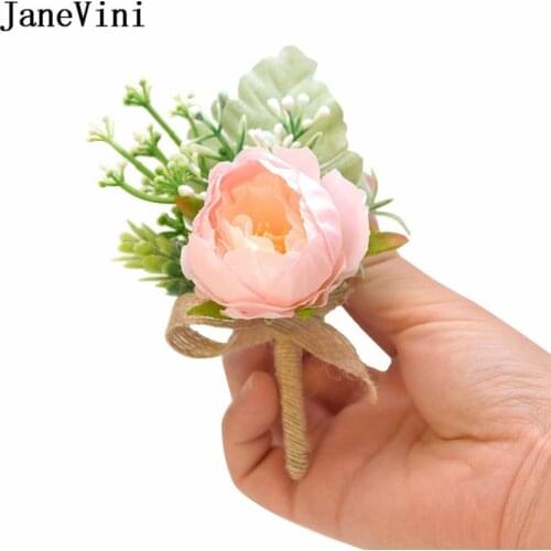 JaneVini Groom Flowers Boutonnieres Accessories for g Groomsmen Wedding Corsages Ramillete Rosa Bridal Bridesmaid Wrist Flowers