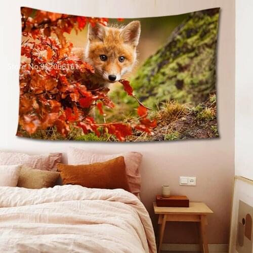 Fox Animal Tapestry Lovely Kawaii Wall Hanging Picnic Blanket Decor Decoration For Aesthetic Room Decoration Mural Home Decor