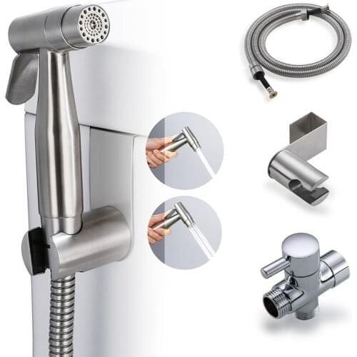 Double Function Switch Toilet Bidet Faucet Bathroom Hand Bidet Sprayer Set Kit Pressurize Flush Spray Gun Tank Hook & Wall Mount