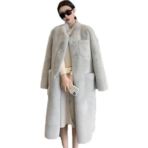 Elegant Faux Fur Coat Women Solid Lamb Fur Coats Long Sleeve Casual Soft Fleece Outerwear Thick Warm Long Coat Female LR1676