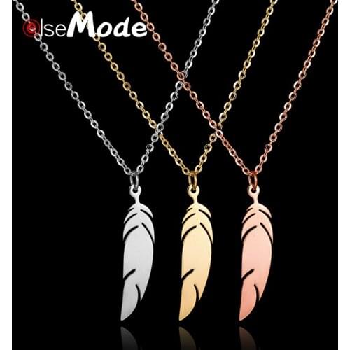 ELSEMODE Boho Antique Feathers Bijoux Charm Choker Necklaces 316 L Stainless Steel Maxi Necklace Jewelry Steel Rose Gold N130