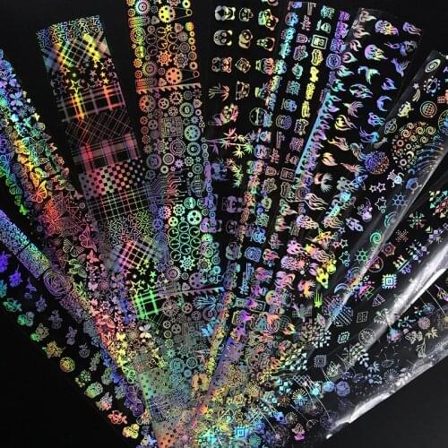4*100cm/Roll Holographic Nail Foil Flame Dandelion Panda Bamboo Holo Nail Art Transfer Sticker 10 design Water Slide Nail Art