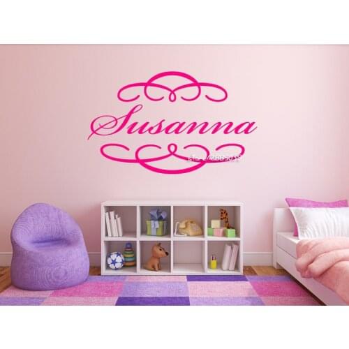 Beautiful Swirly Vinyl Wall Stickers Customized Name Monogram Girls Nursery Room Wall Decal Removable Wall Tattoo Mural SA593