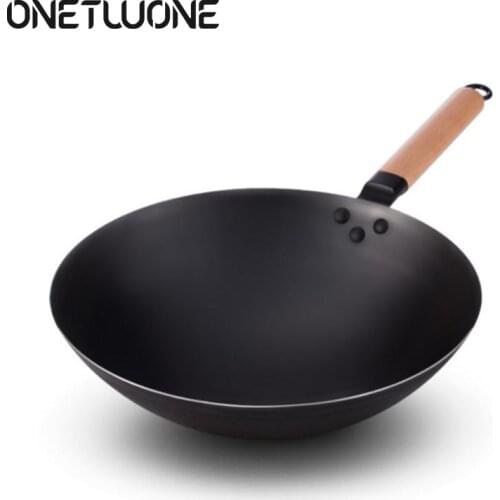 Cooking Wok Household large Iron pot Old-fashioned Uncoated Non-stick pan Round Bottom wok Chef Fried Wok