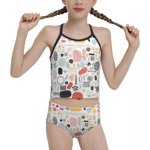 2021 anime boho Swimwear for junior high school Girls Print Abstract Shapes Bikini Wholesale Brand for Children Girl