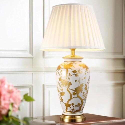 Copper table lamp American style for living room Jingdezhen ceramic lamp luxury Bedroom bedside lamp decorated led lamps