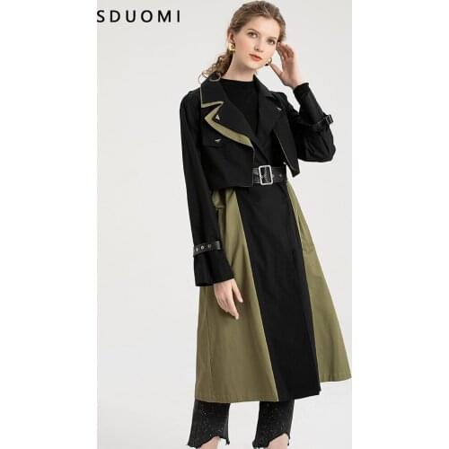 2021 spring and autumn new color matching coat high-end British middle and long windbreaker coat female