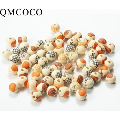 Halloween New Products DIY Pumpkin Printed Pattern Wooden Ronud Beads Custom Fashion Crafts Kid Toy Jewelry Bracelet Accessories