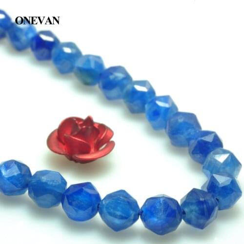 ONEVAN A+ Blue Kyanite New Faceted Beads 4mm Loose Round Stone Bracelet Necklace Jewelry Making Diy Accessories Gift Design