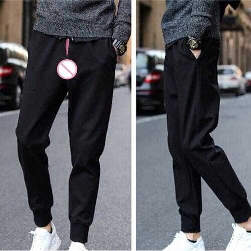 Outdoor Sex Pants For Winter Fleece Clothes Men Spring Autumn Zippers Open Crotch Sexy Cotton Exotic Trousers Clothing Plus Size