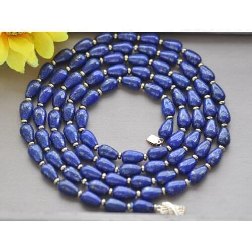 MCT·STAR Z10396 17"-50" 12mm Blue Drip Lapis-Lazuli Gold Hematite Necklace