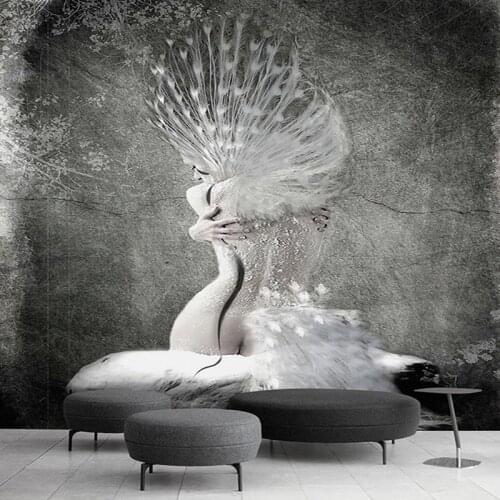 Custom Wallpaper European Style Nostalgic Creative Black And White Peacock Beauty Cement Wall Mural Living Room Bedroom Frescoes