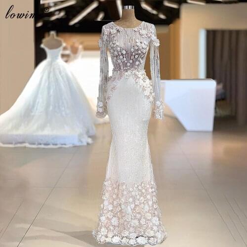Plus Size Formal White Evening Dresses Long Mermaid Muslim Evening Gowns Flowers Celebrity Dresses For Women Vestidos De Fiesta