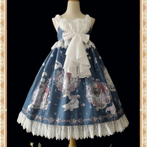 Mermaid Princess ~ Sweet Printed High Waisted Casual Lolita JSK Dress by Infanta