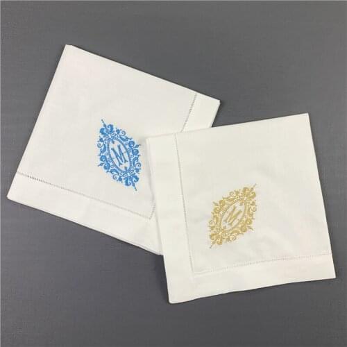 Napkins Monogrammed Dinner White linen Hemstitch Table Napkins 20"x20"Ladder Embroidered Initial M Tea Napkins