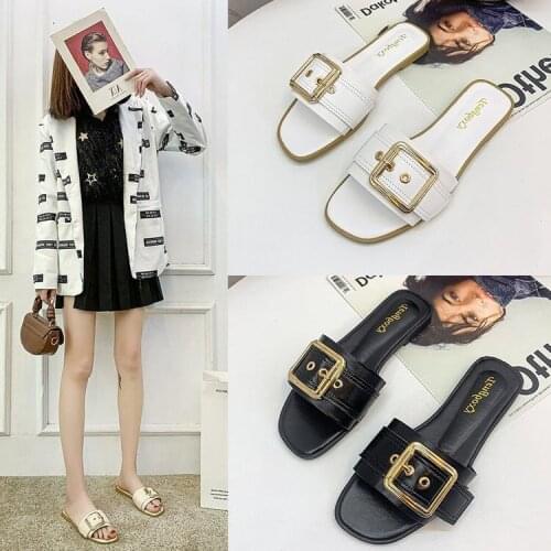 2021 Summer Womens Sandals Square Buckle Decorative Sandals Ladies Flat Shoes Beach Shoes Office Shoes Casual Shoes