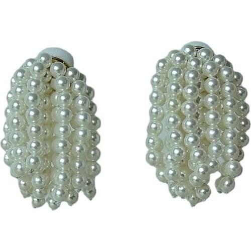 European and American popular pearl beaded handmade earrings shell pearl earrings exaggerated heavy earrings