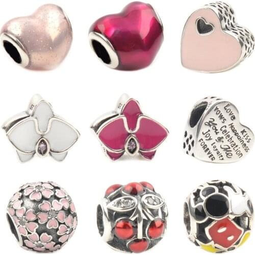 Mixed Beads 100% Authentic 925 Sterling Silver Enamel Charm Beads Fit pandora Charm Bracelet Pendants DIY Original Jewelry Gift