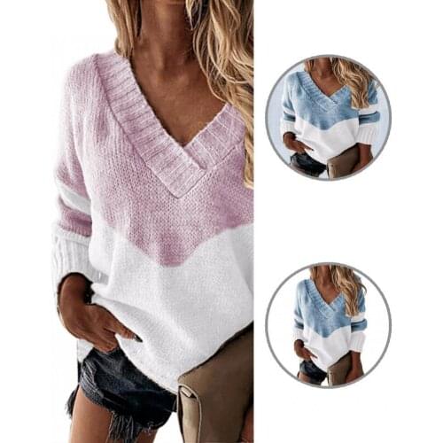 Knitwear Stylish Contrast Color Patchwork Sweater Pullover Knitted Sweater Contrast Color for Office