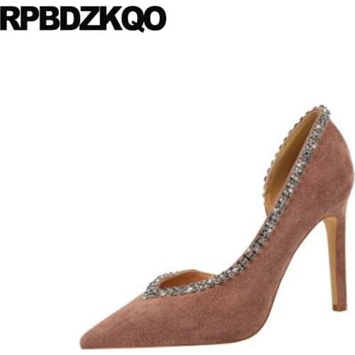 Stiletto Ultra Slip On Pointed Toe Crystal Thin 8cm Blue Rhinestone Super Cheap Ladies High Heels Shoes Purple Pumps Diamond